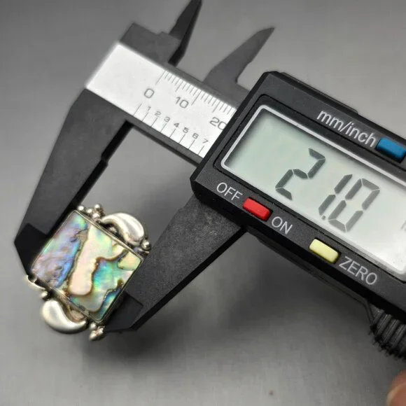 925 Sterling Silver Plt Abalone Shell Ring Size 8 Bezel Setting Statement - Picture 9 of 11